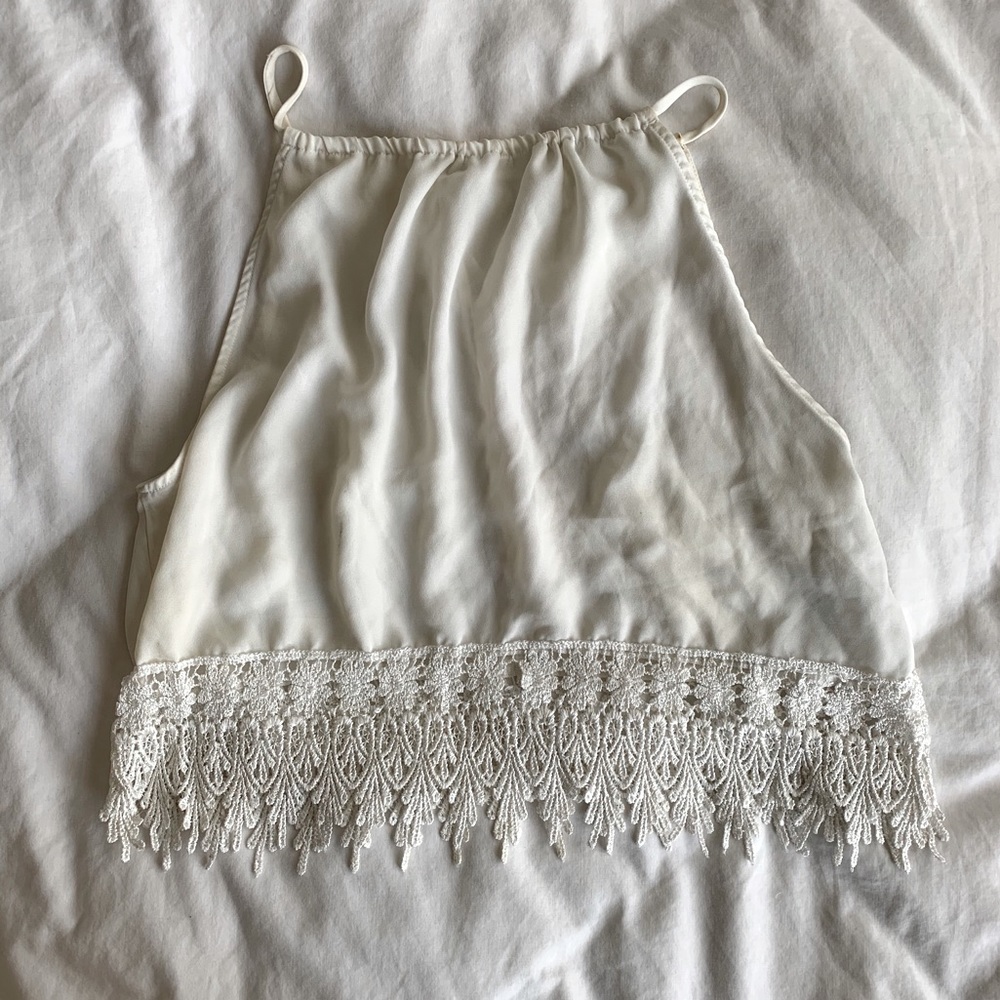 Boho White Vintage Lace Top - L, Made in US
